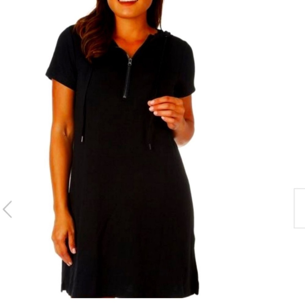 CG Sport Cable & Gauge Black S/S French Terry 1/4 Zip Mini Dress Hood S $50 EUC